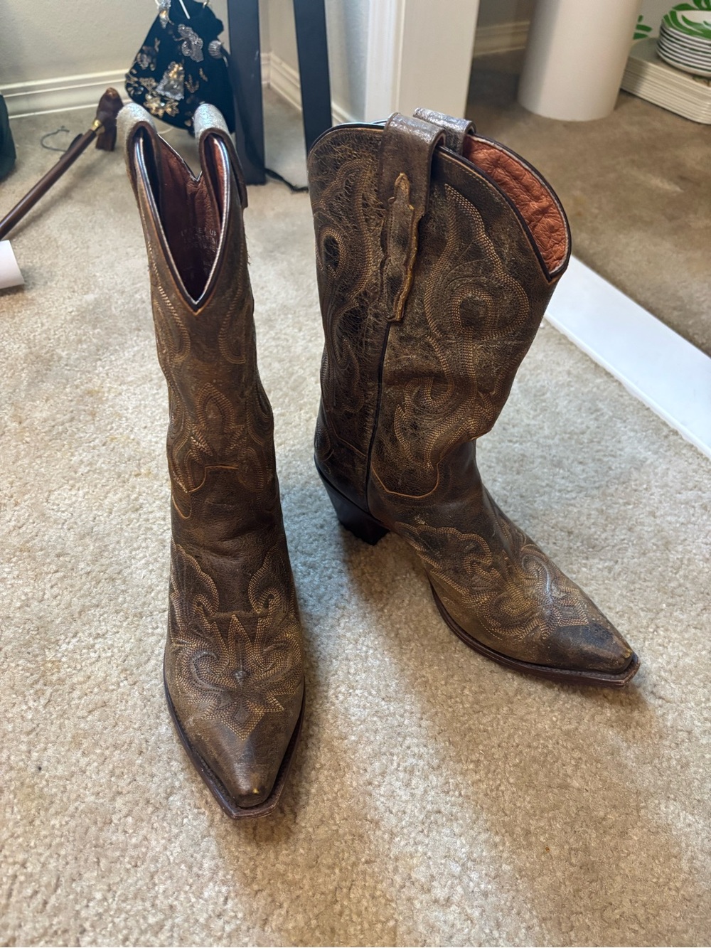 Dan Post Brown Leather Cowboy Boots. Stitching design work is wonderful
